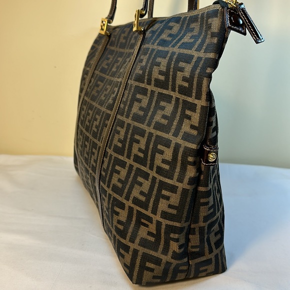COA Fendi Zucca Tote Goldtone Hardware, Adjustable Sides, Leather Straps - Picture 5 of 15